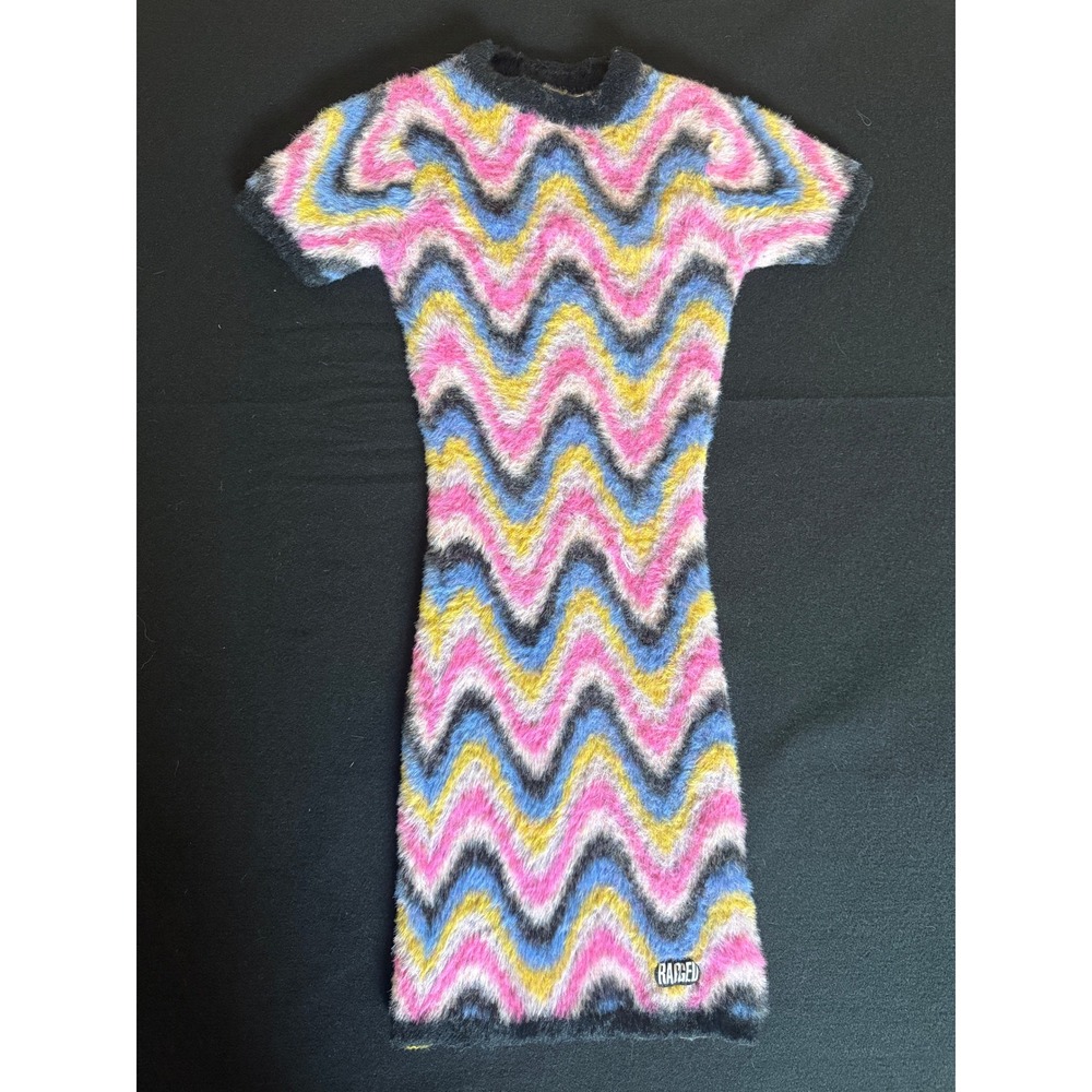 Ragged Jeans Knit Mini Dress Womens XS Multicolor Excellent Fuzzy Zigzag Chevron